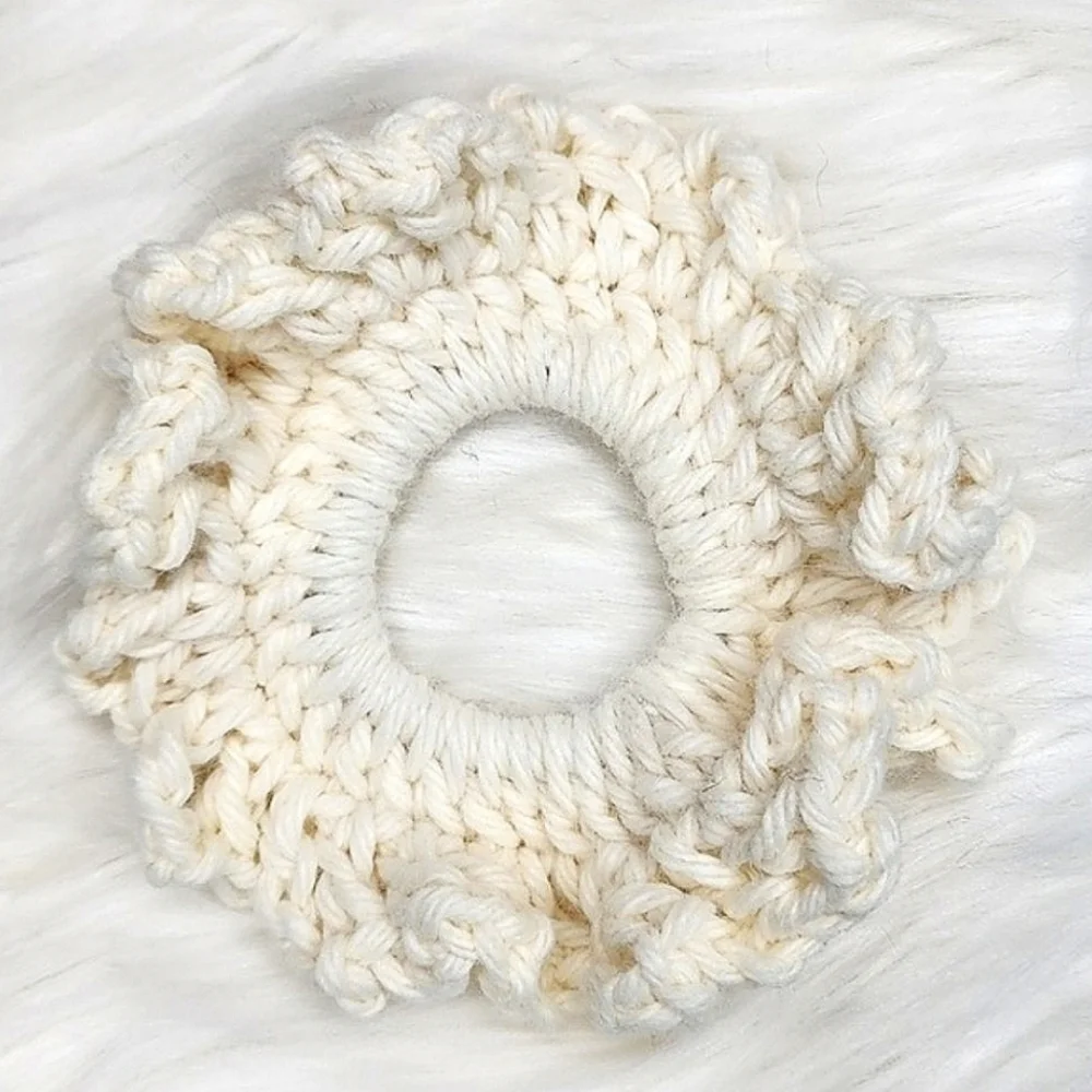 Handmade Textured Crocheted Scrunchies Ponytail Holder Hair Tie Set Of 3 - New